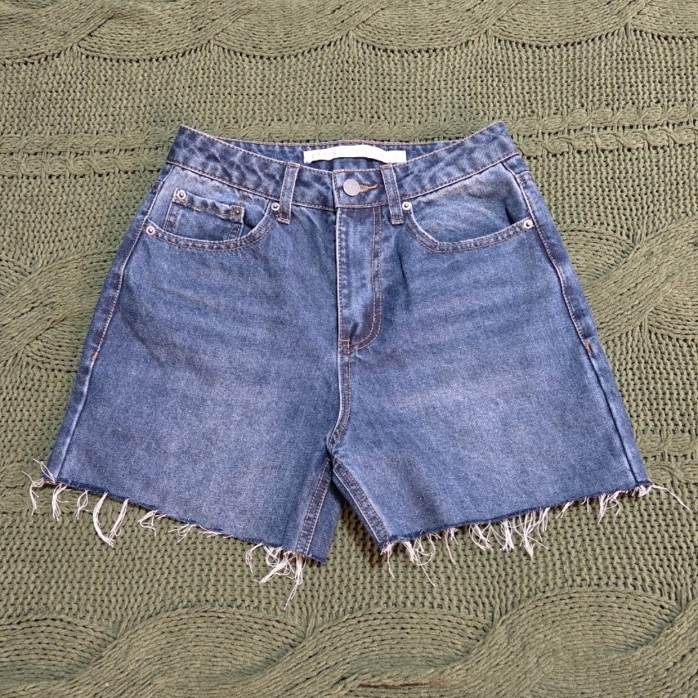 Tinseltown Jean Shorts Cut Off High Rise Dark Wash Denim